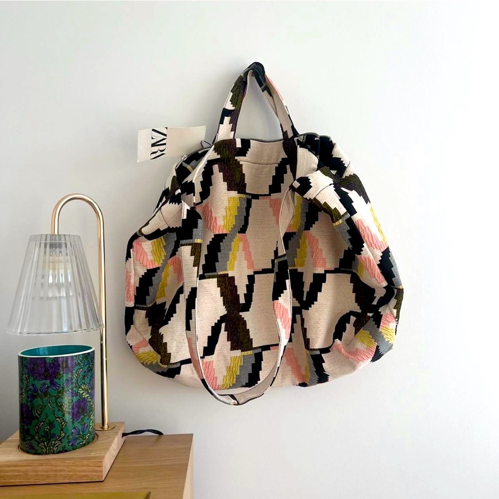 Zara Boho Patterned Slouchy Crossbody Tote Bag NWT